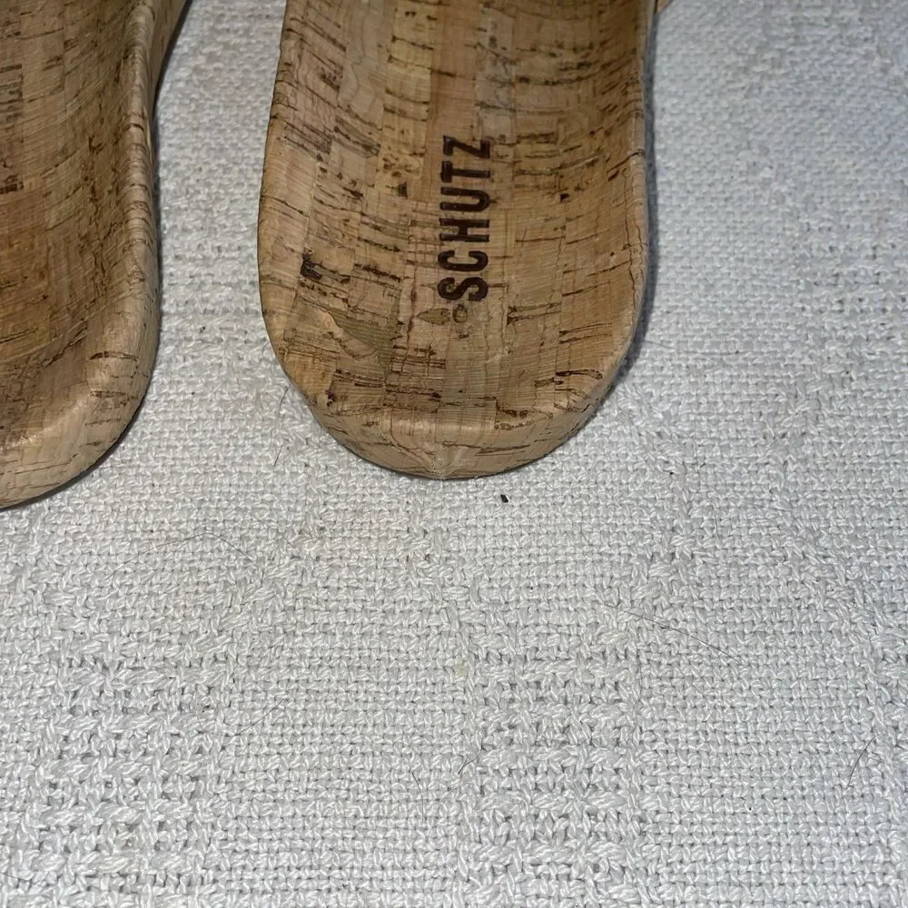Schutz Women’s Slide Sandals Size 8 B Tan Cork Print Beach Cruise Island